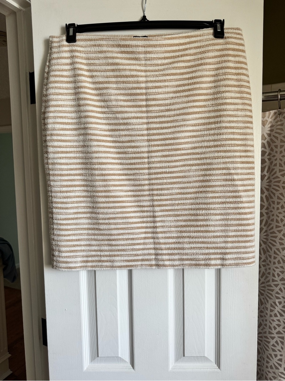 Ann Taylor Cream and Tan Striped Pencil Skirt